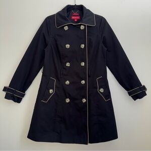 Merona‎ Black Double Breasted Trench Coat Beige Piping Belted Water Repellent M